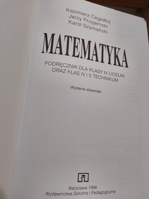 Matematyka podręcznik dla klasy IV liceum i klasy IV-V technikum
