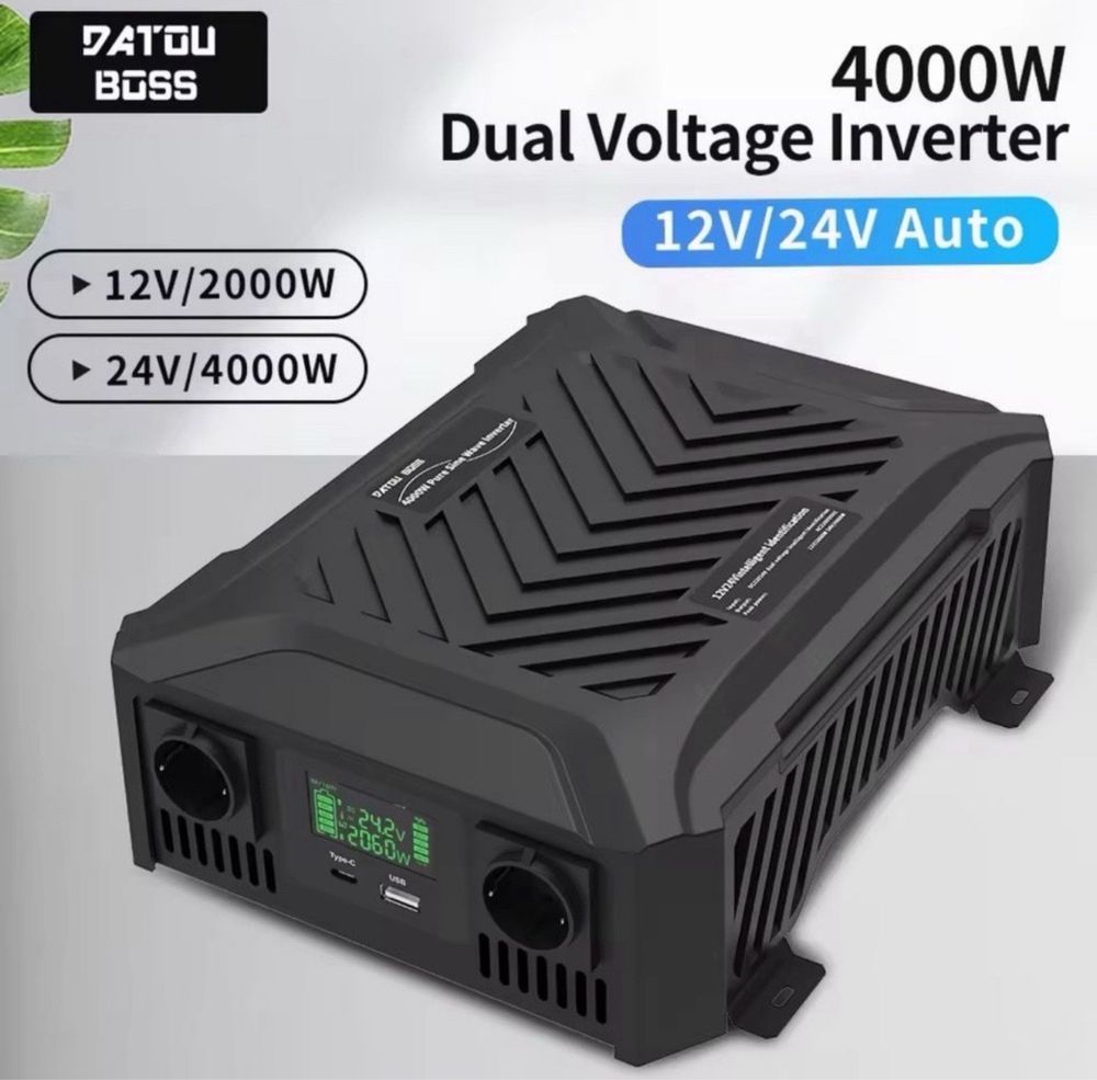 Інвертор DATOUBoss 12-24В, 1200-2300Вт, Пік 2000-4000Вт, Чистий синус