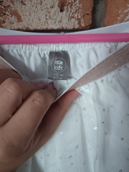 Biała spódniczka tiulowa w brokat, nowa, r. 122