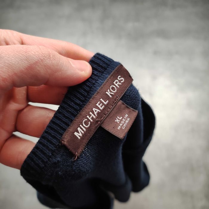 MĘSKI PREMIUM Elegancki Sweter Bawełna Kołnierzyk V Michael Kors Haft