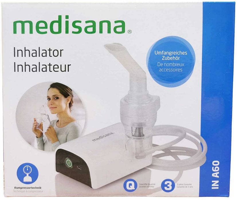 Inhalator Medisana IN A60 medyczny dwie maski dwie nakładki i filtry