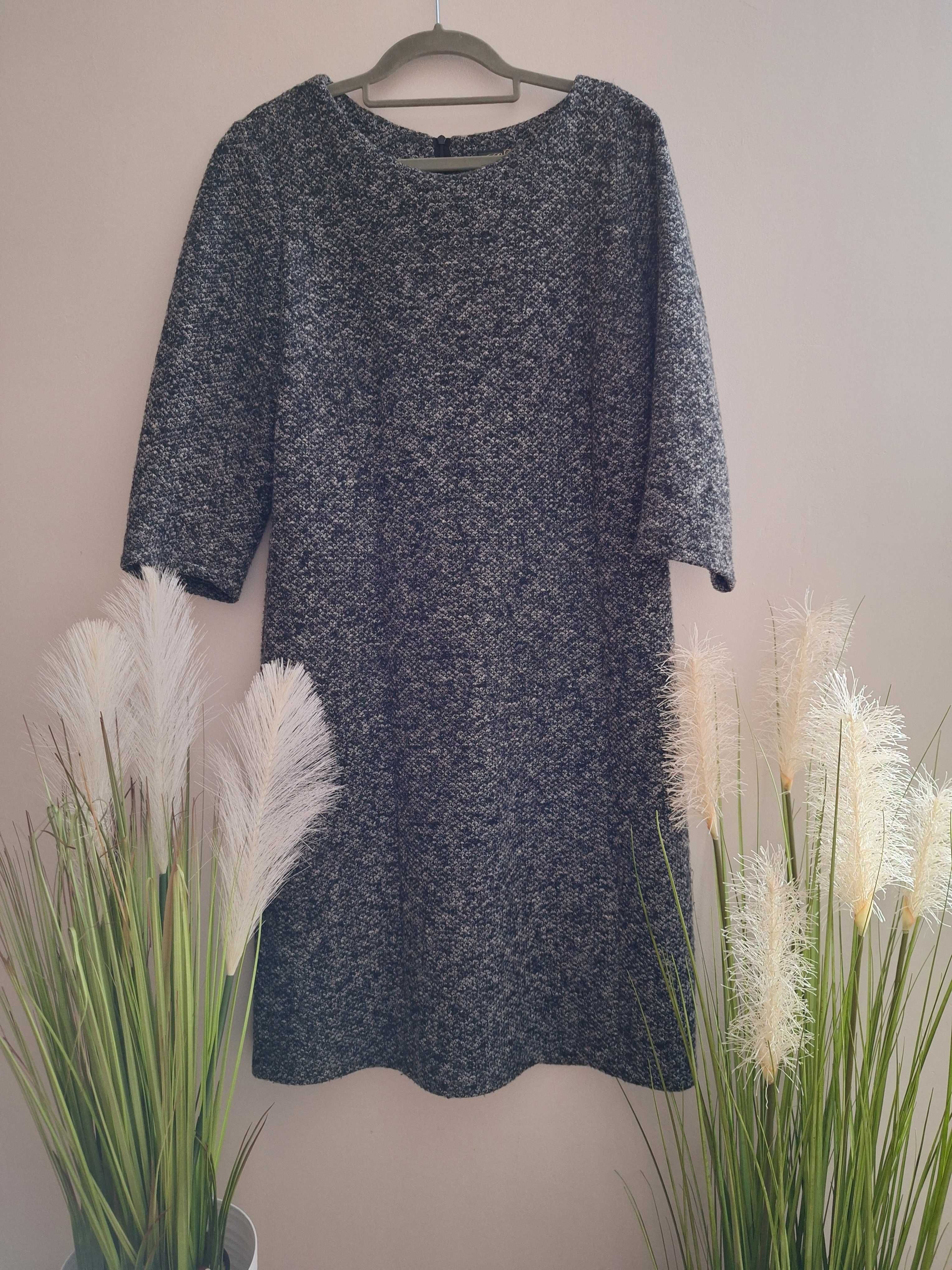 Sukienka sweterkowa prosta szara z 3/4 rękawem Kris Collection XL (42)