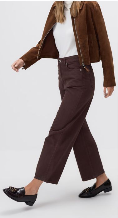 Джинси шоколадні з поясом фасон балон банани