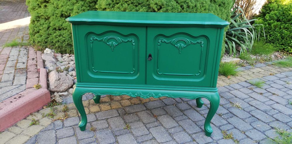 Komoda Ludwikowa stylowa zielona bufet szafka gięte nogi stolik