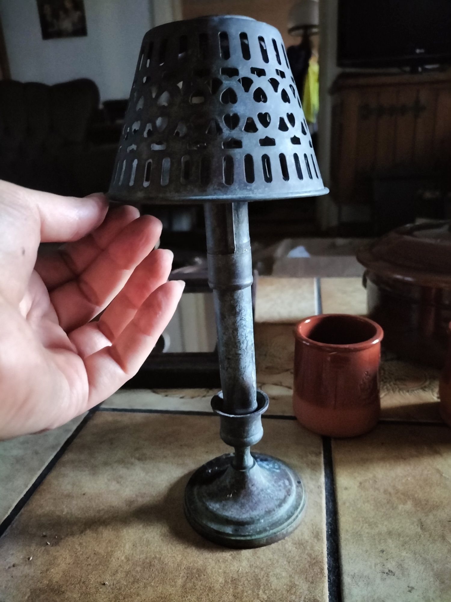 Lampka z kloszem metal świecznik