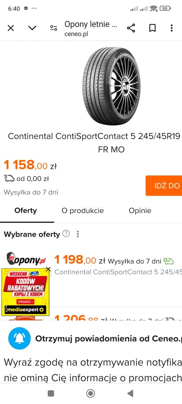 continental 245/45 r19 98w ContiSportContact 5 suv 98w superstan 2 szt