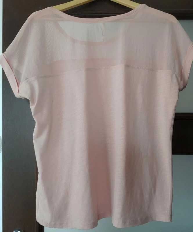 Bawełniana koszulka Moodo, pudrowy róż, koronka, oversize, 42/XL