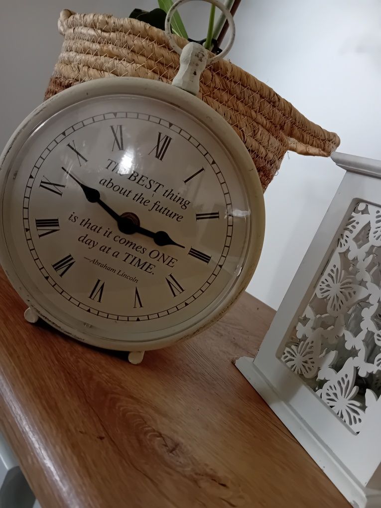 Zestaw boho vintage zegar biały ramka lampion