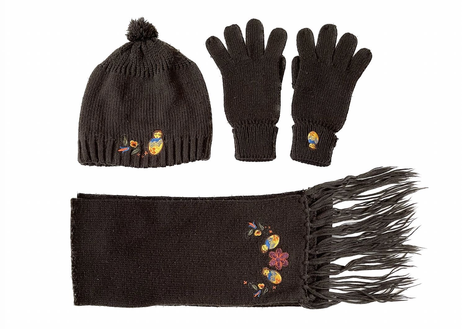 Zestaw na zimę [czapka+szalik+rękawiczki] brązowe z naszywkami