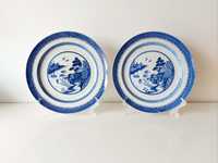 Par de pratos Nanking azuis do Séc. XVIII porcelana chinesa Qianlong