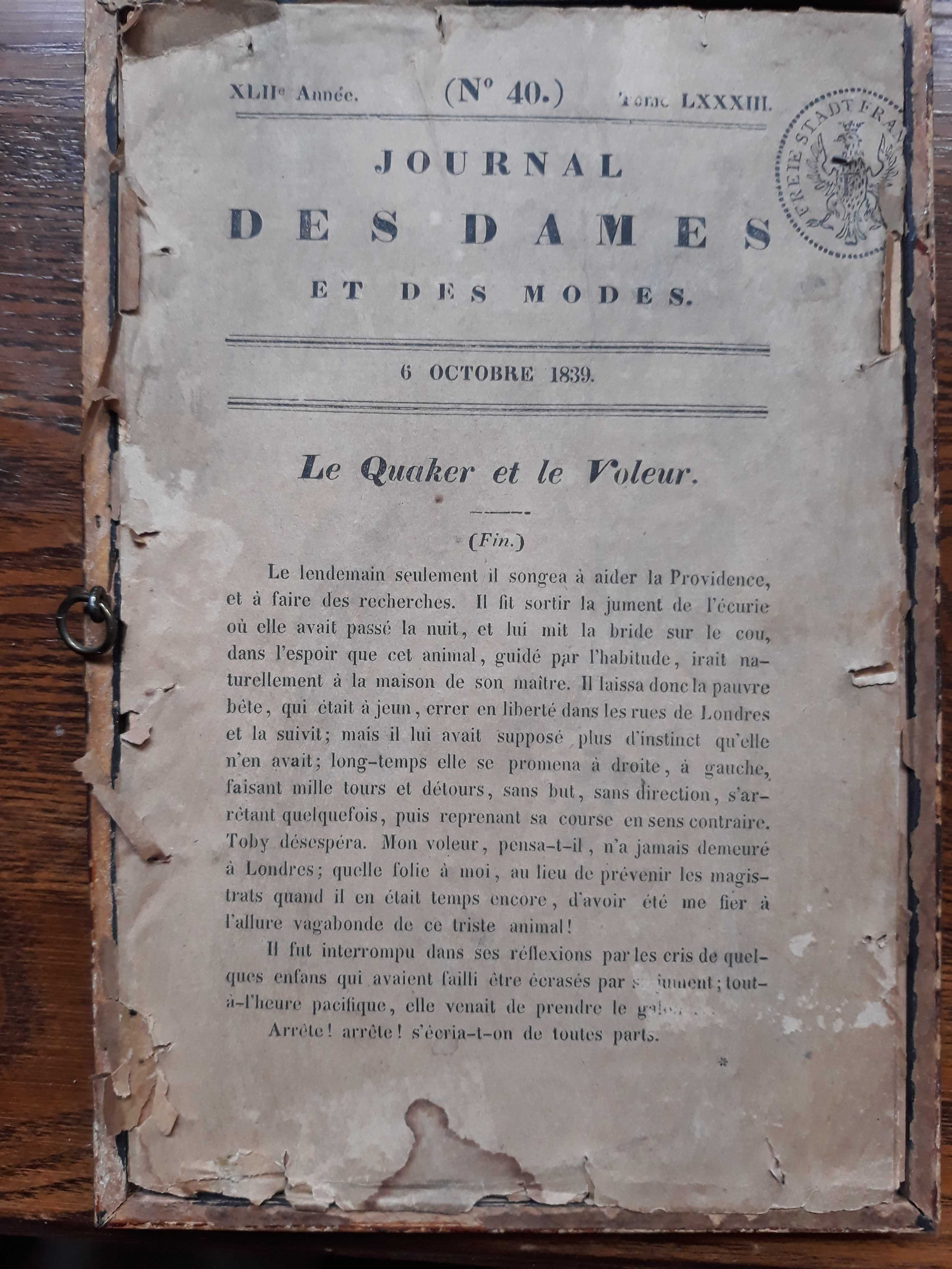 Stary obraz litografia 1839 r. Modes de Paris Journal des Dames