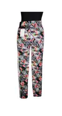 Spodnie damskie z lampasem, legginsy w kwiaty, rozmiar M/L