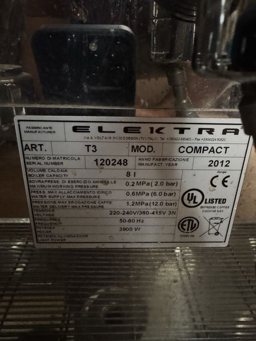 Кофе машина Elektra" T3 model COMPACT Италия