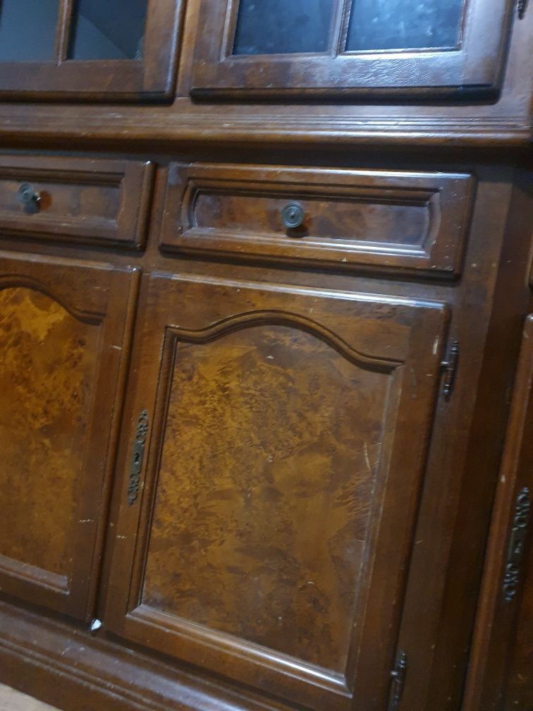 Witryna szafa szkło szuflady regal drewniana vintage prl  brązowa