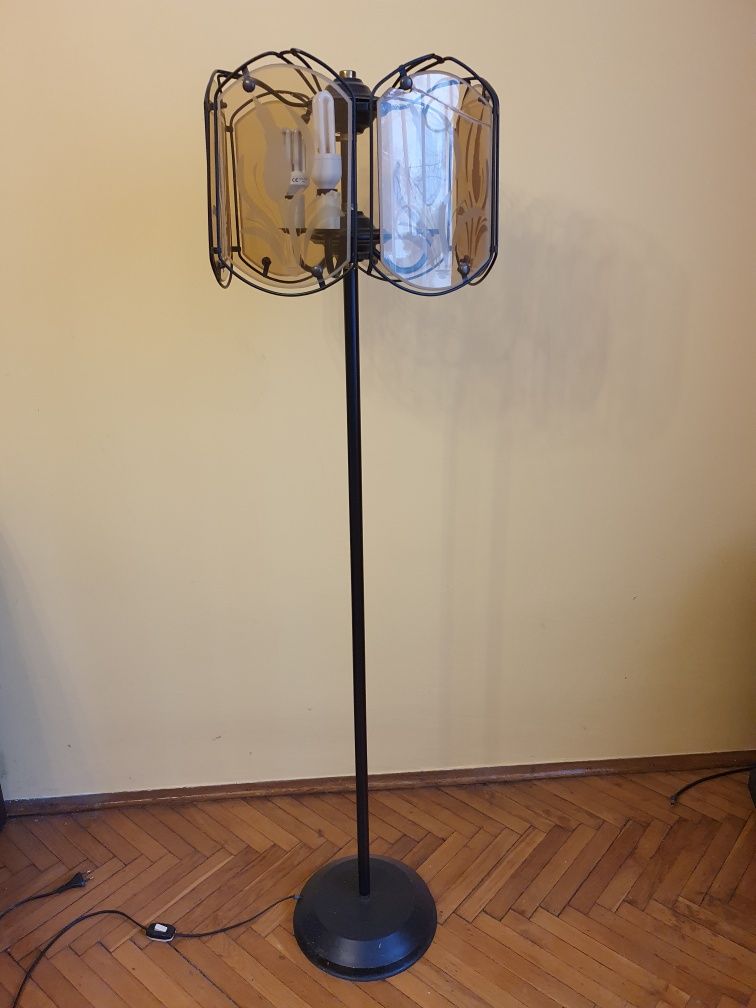 Lampa stojąca że szklana oprawką PRL