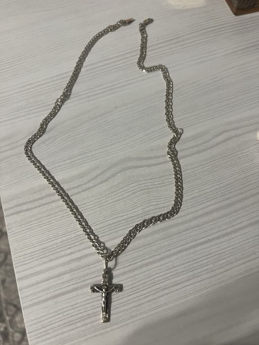 Срібна цепочка 925 проби з хрестиком, масивне плетіння