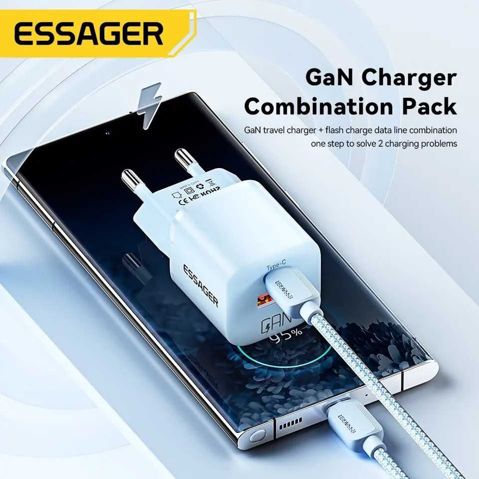 Зарядний пристрій essager 20w gan+кабель 7А