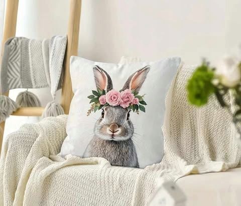 Lniane poszewki 2 szt wielkanocne Króliczki Króliki Happy Easter 45x45