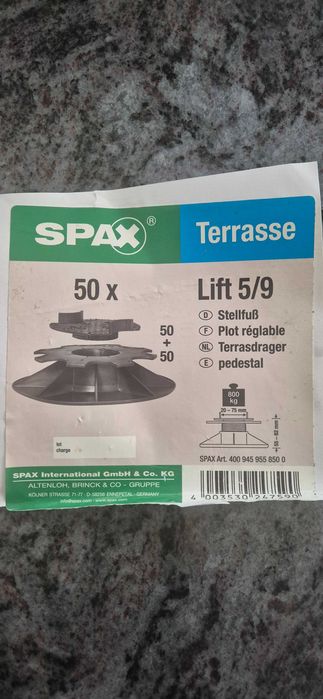 SPAX Terrasse Lift 5/9 Wsporniki regulowane pod legary tarasowe 10x