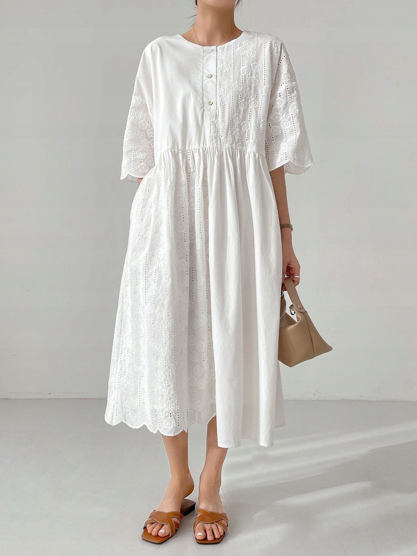 Sukienka Koszulowa Ażurowa Bawełniana Boho Midi Biała Casual Dazy Xxl