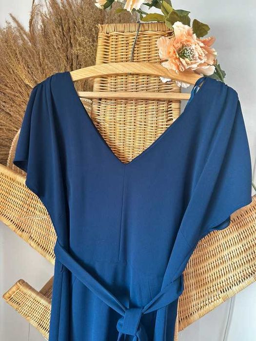 długa maxi sukienka granatowa z rozcięciem XL wesele