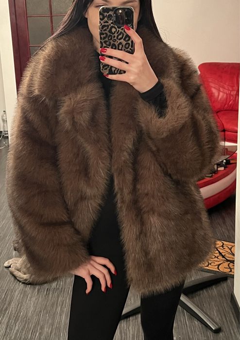 Еко шубка шоколадного кольору в стилі ZARA