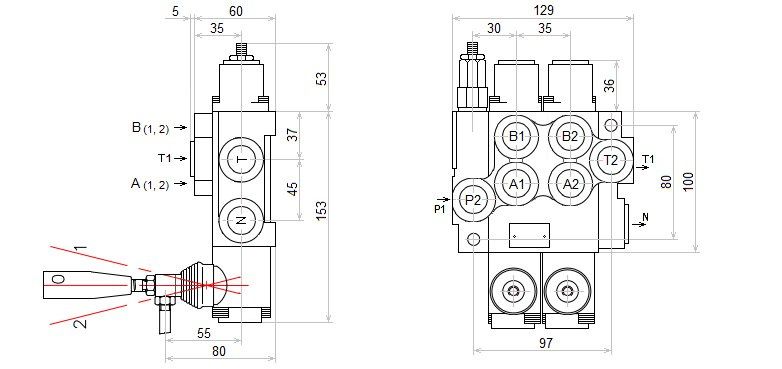 12/23 Rozdzielacz Hydrauliczny 2 SEKCYJNY 40L 2 Sekcje Dwustronnego