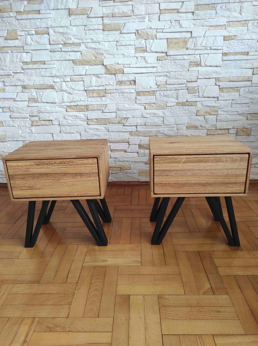 Łóżko lite dębowe 160x200 szafeczki wiszące