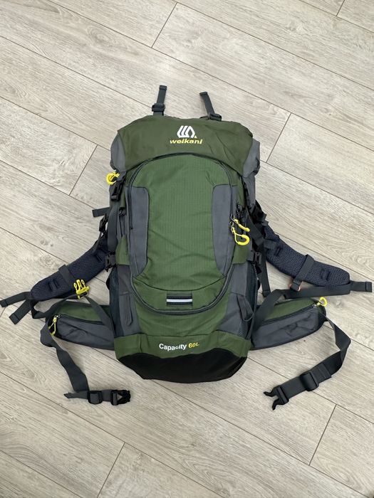 Туристичний трекінговий похідний рюкзак Weikani 60L зелений + чехол