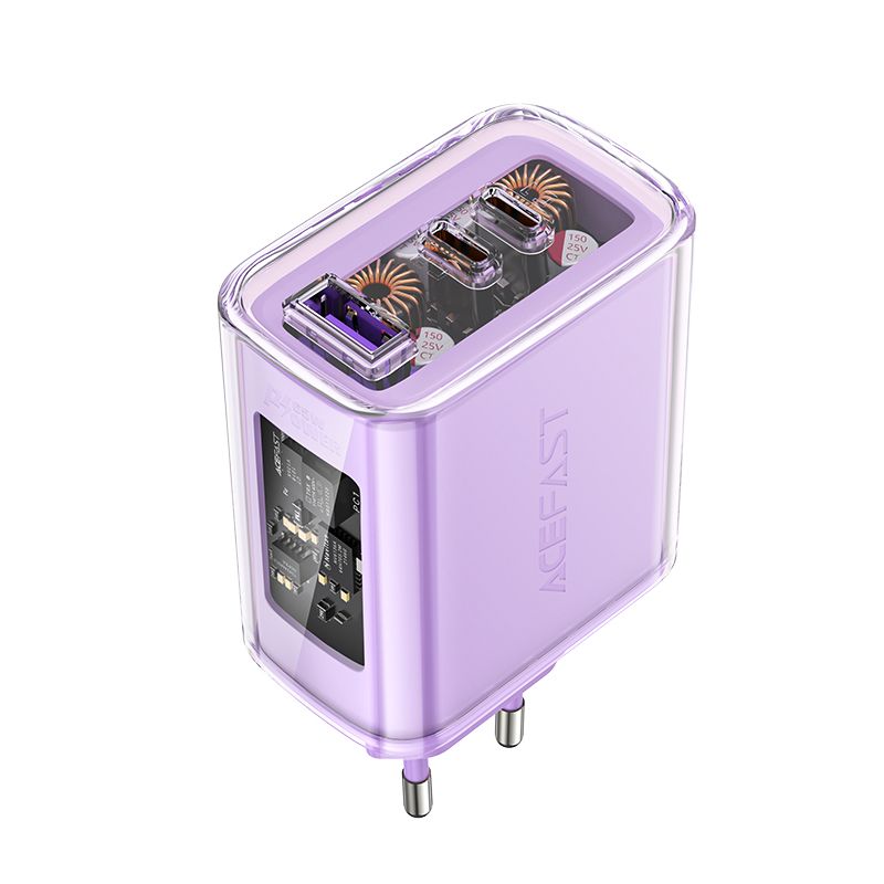ładowarka sieciowa gan 65w 3 porty 1x usb 2x usb-c fioletowa