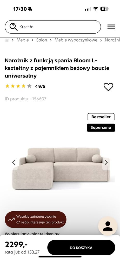 Narożnik z funkcją spania -nowy