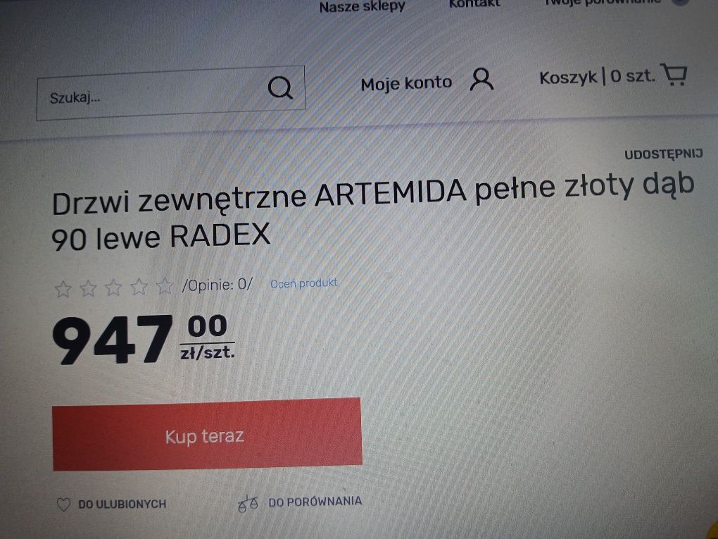 Drzwi zewnętrzne ARTEMIDA pełne złoty dąb 90 lewe RADEX Nowe !!!