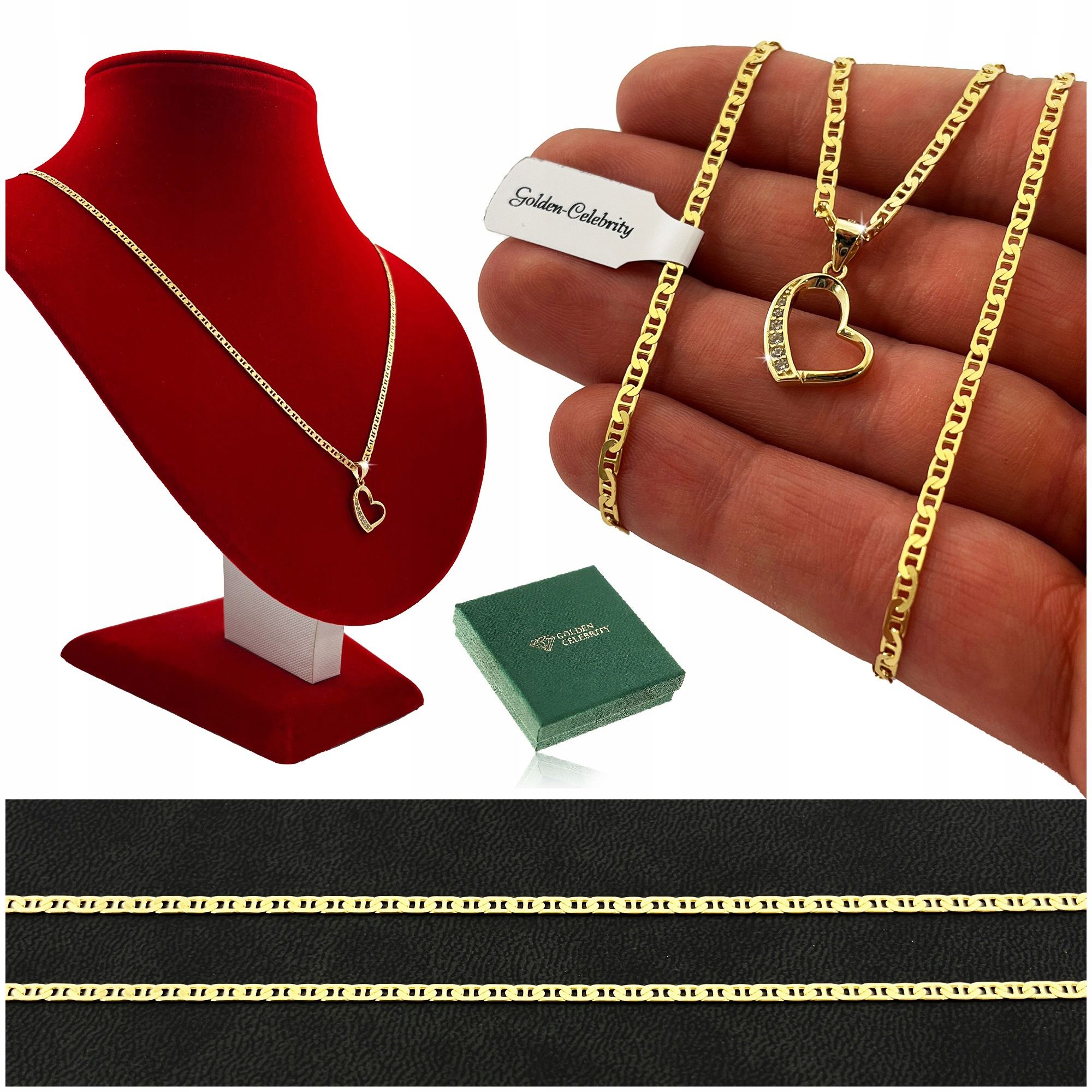 Złoty Łańcuszek Gucci + Serce Srebro 925/585 Prezent Dla Żony Mamy Cór