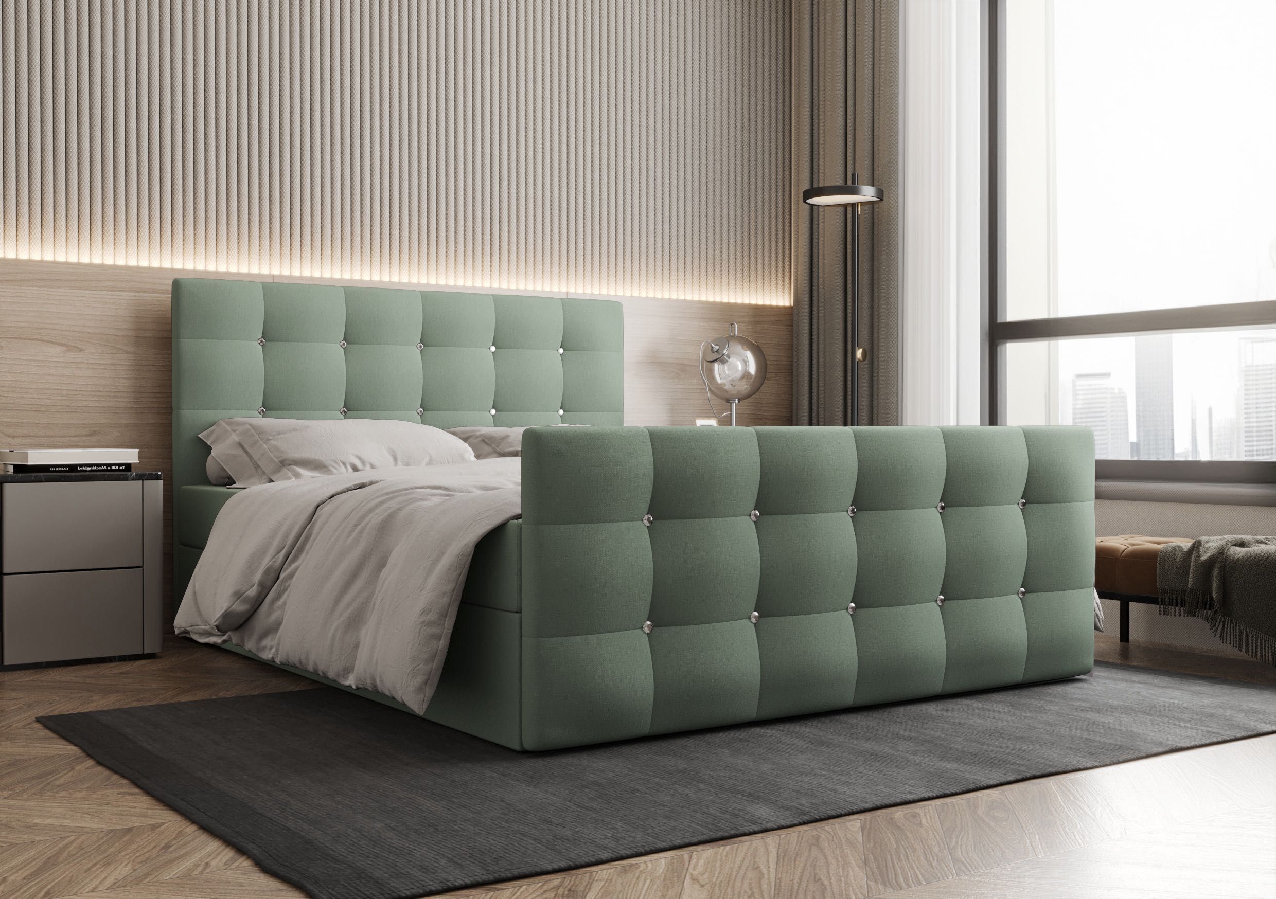 Łóżko Kontynentalne Kryształki LIAM + TOPPER 140x200 EN MEBLE