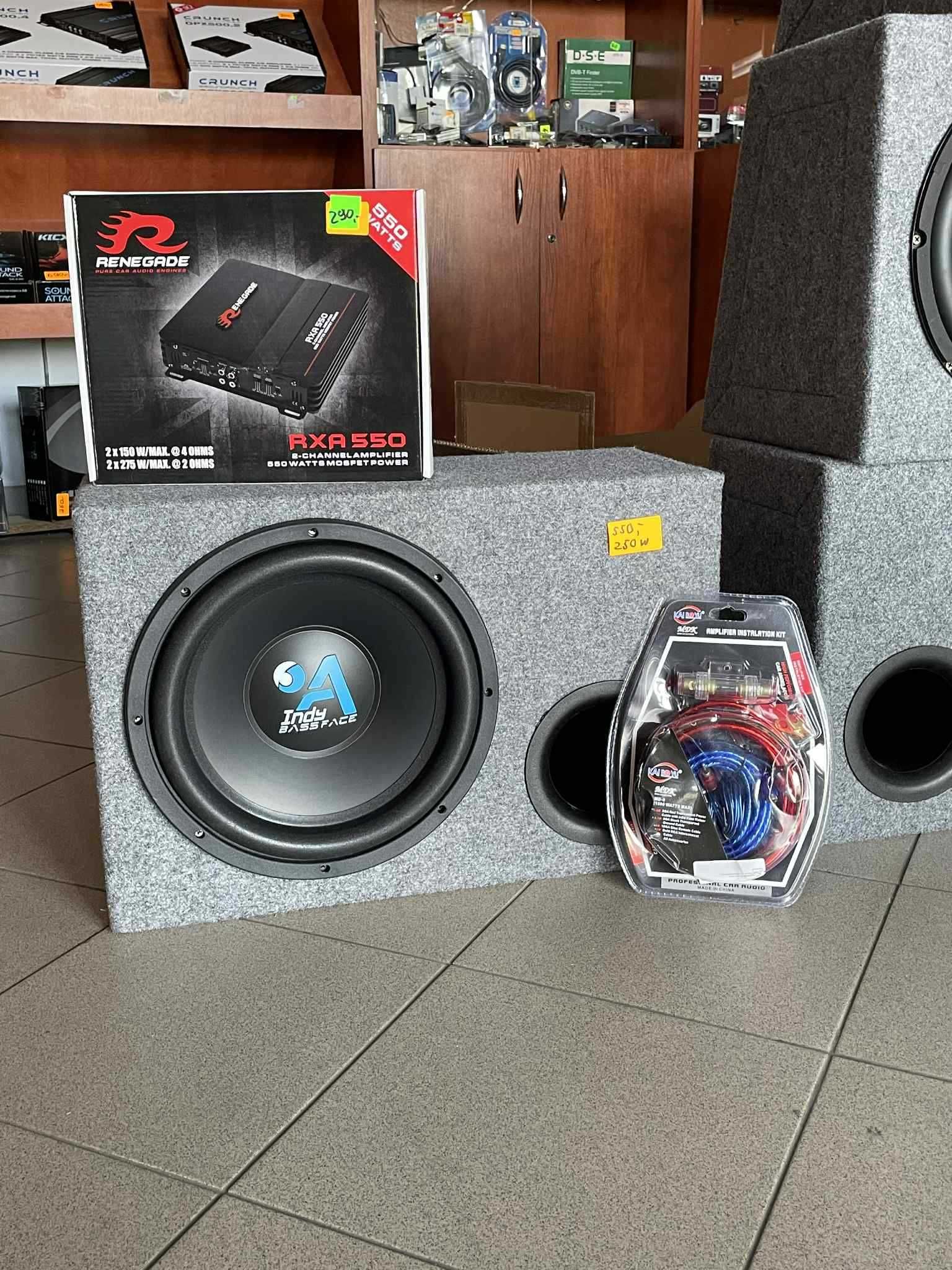 Zestaw subwoofer + wzmacniacz renegade + kable do montażu