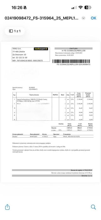 Aparat NIKON Z30 BODY . Gwarancja