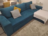 Sofá cama com chaise longue Azul Petróleo