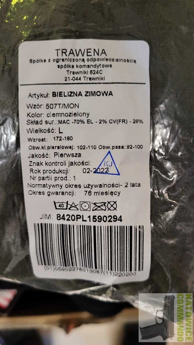 Bielizna WP wz. 507T/mon - zimowa (bluza + kalesony) roz. L