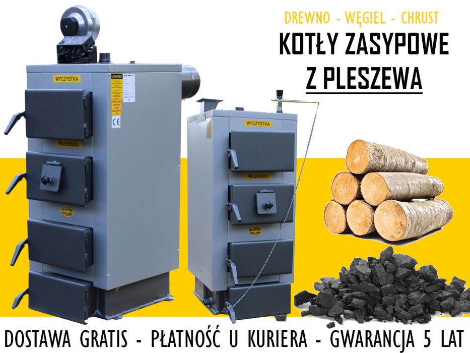 KOCIOŁ 10KW na DREWNO WĘGIEL piec zasypowy Nowy KOTŁY 80 m2 od ręki!