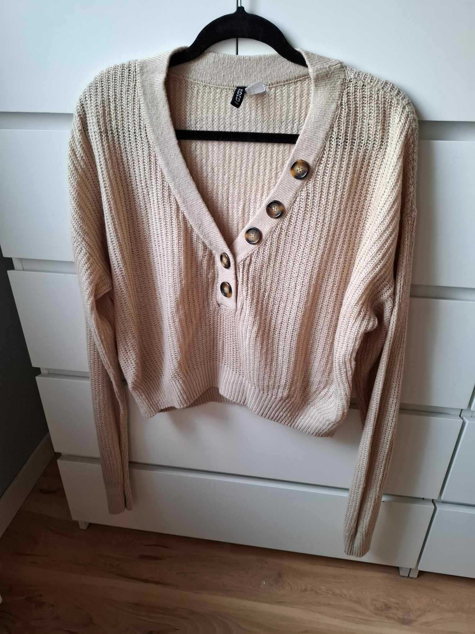S 36 H&M bezowy sweter z długim rękawem z dekoltem v dekolt serek