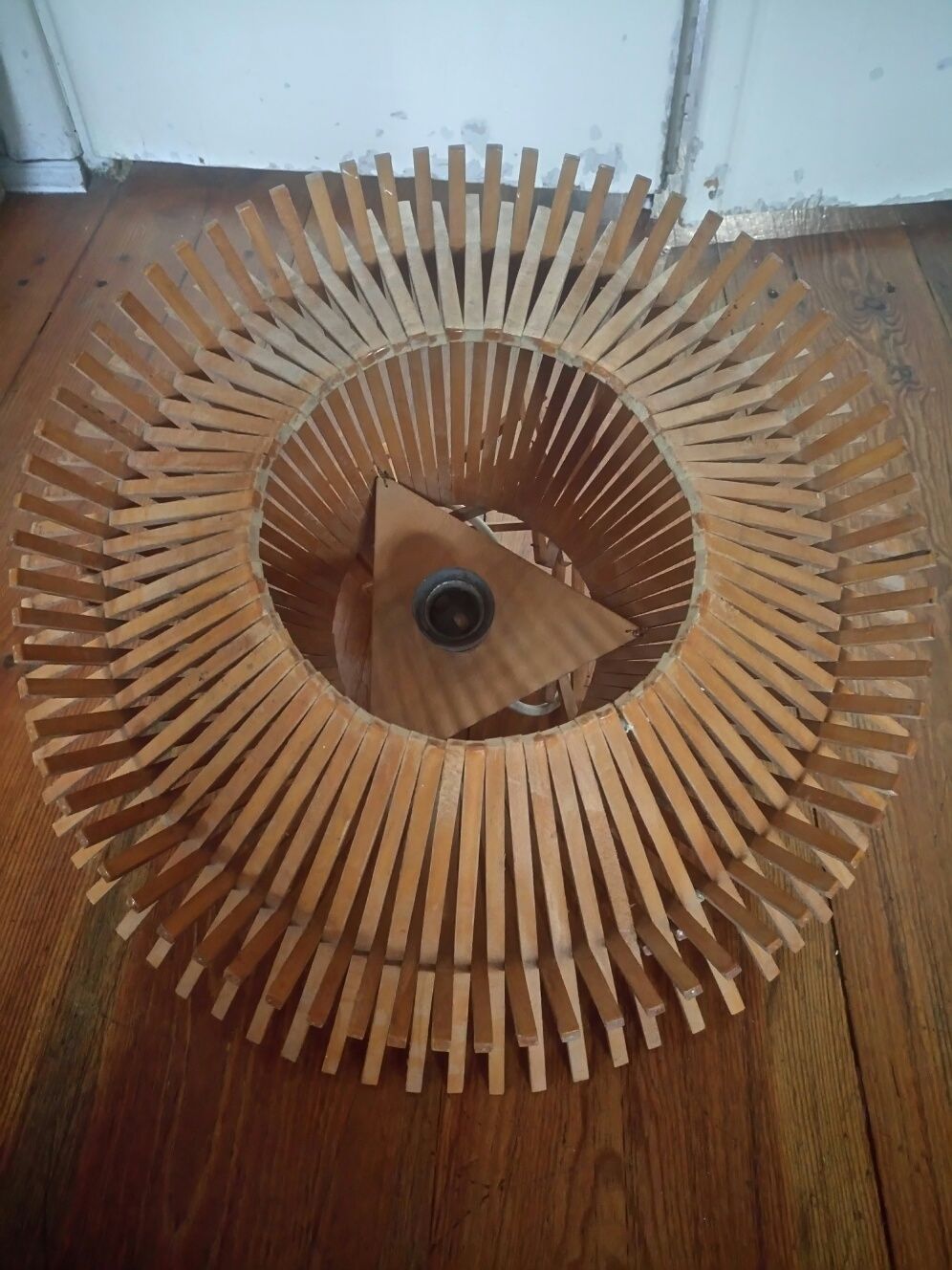 Abażur Lampa wisząca PRL unikat ręcznie robiona rzemiosło drewno