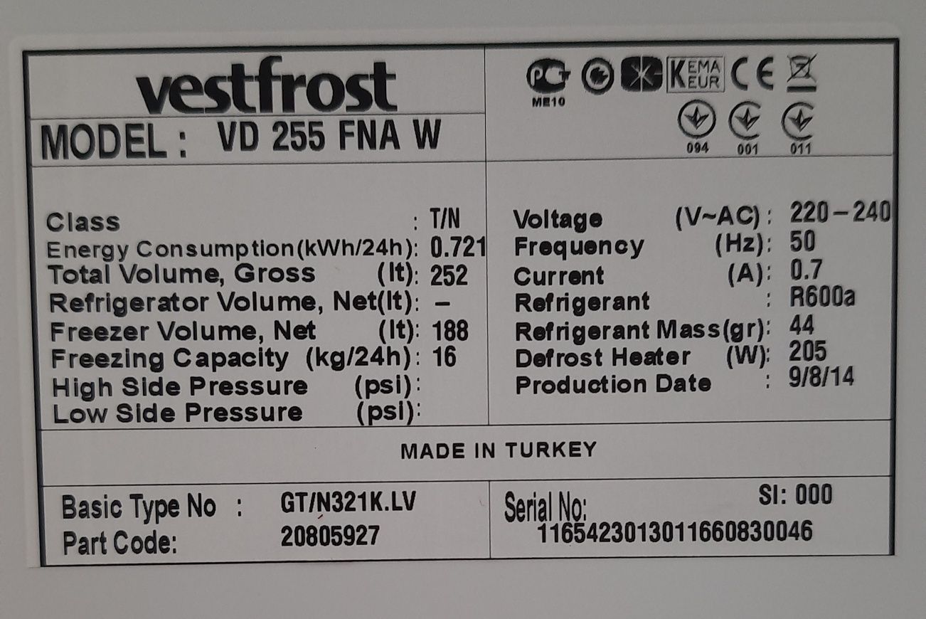 Морозильная камера Vestfrost VD 255 FNA W