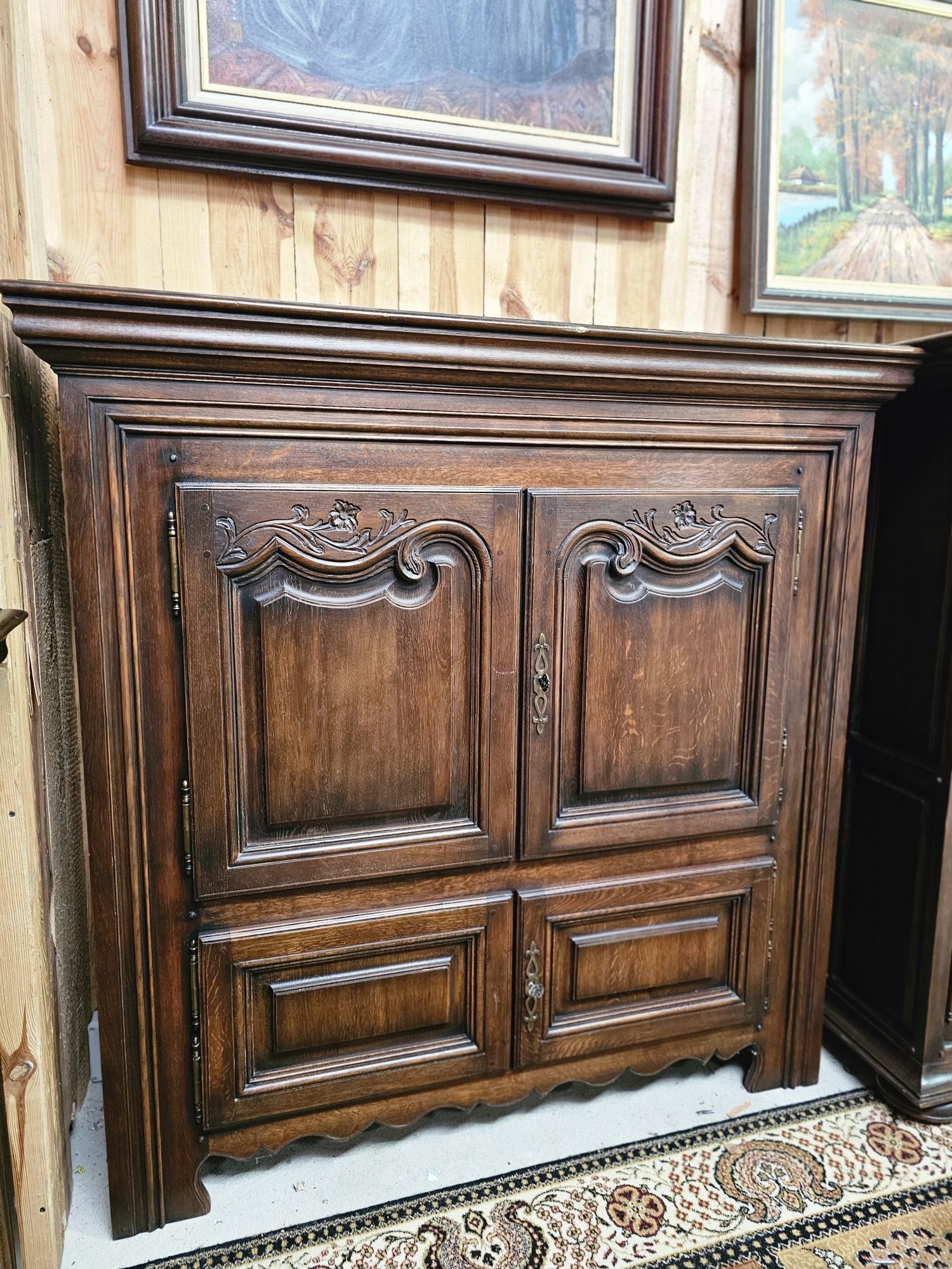 Szafka kredens  wysoka komoda dębowa 145 cm #1465 Stylowy Węgrów