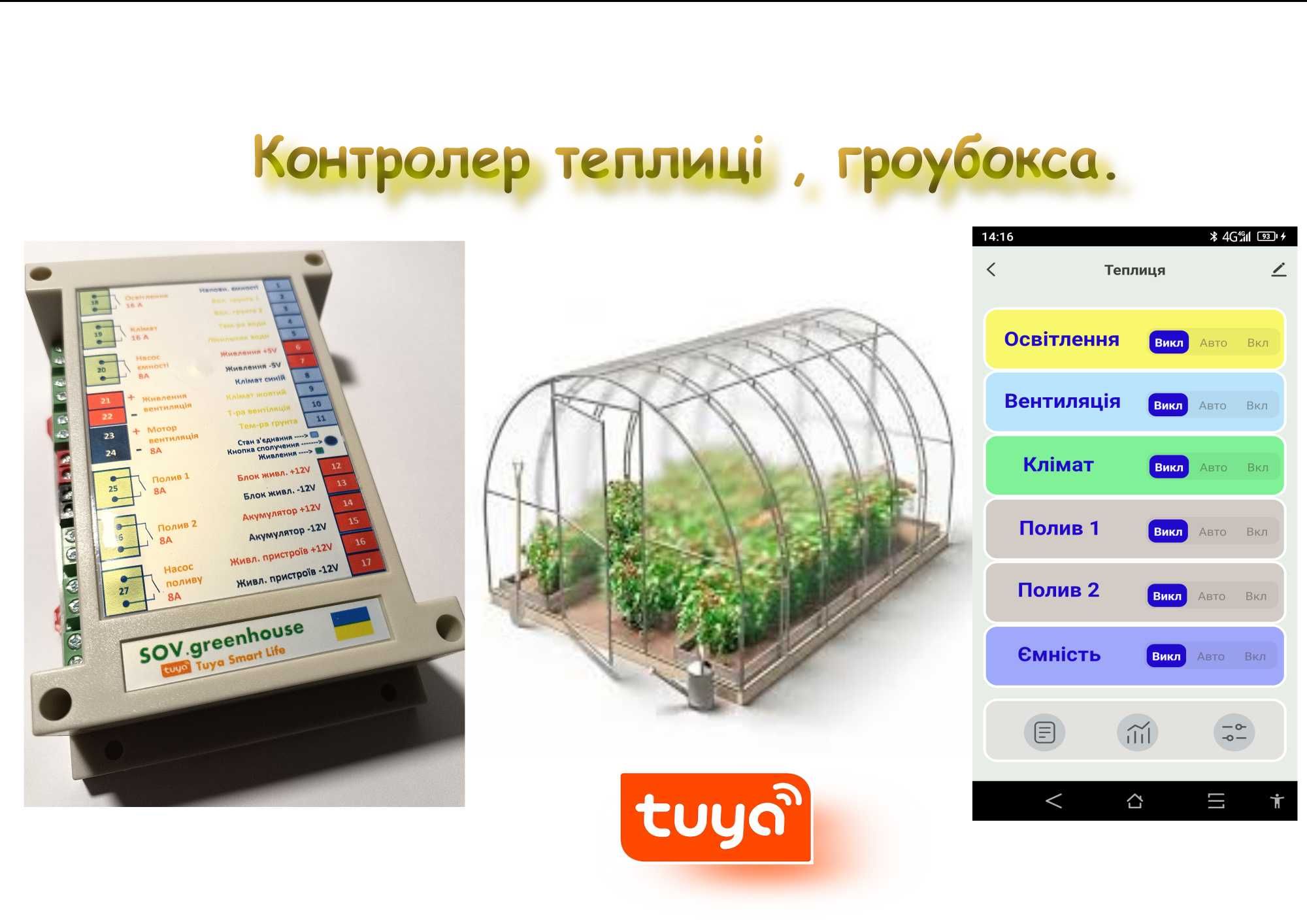 Контролер теплиці, гроубокса, управління зі смартфона.