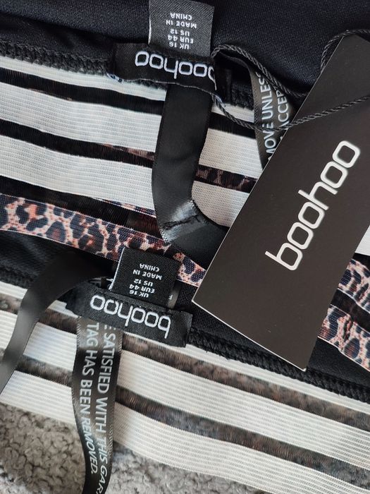 Nowy czarny strój kąpielowy z panterka print rozmiar 44 Boohoo