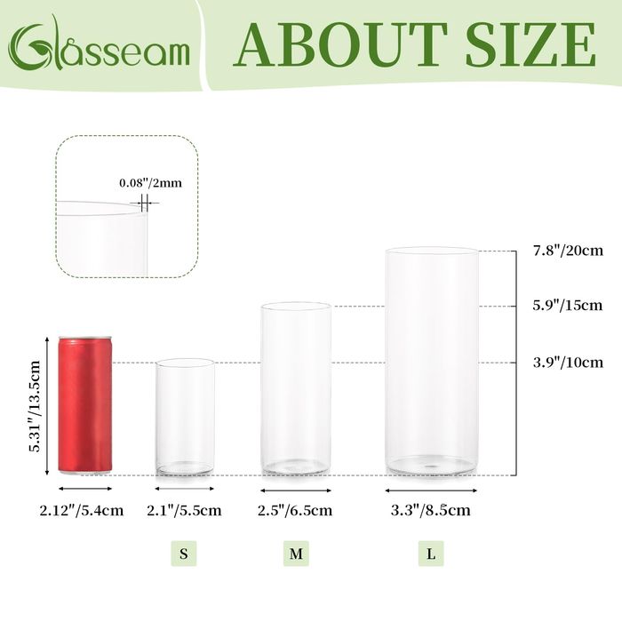 Wazony Szklane 3 szt. 10/15/20 cm Cylindryczne