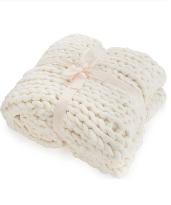 Gruby koc wełniany 180 x 120 cm - Biały