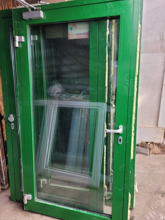 Drzwi 110x212 zielone szyba VSG aluminiowe ciepłe DOWÓZ CAŁY KRAJ