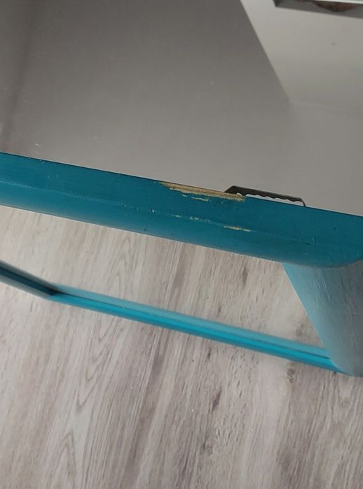 Lustro ścienne łazienkowe 70x50 cm - turkusowa drewniana rama