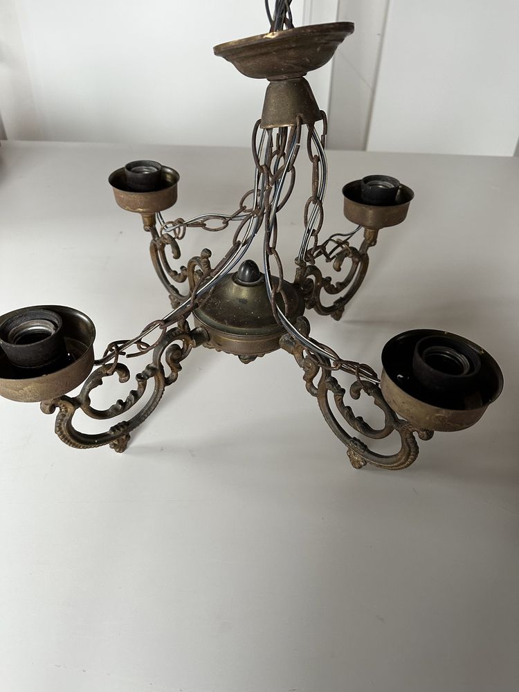 Lampa wisząca sufitowa żyrandol mosiądz PRL retro vintage